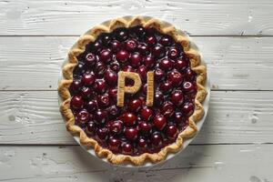 AI generated A cherry pie with the word PI photo