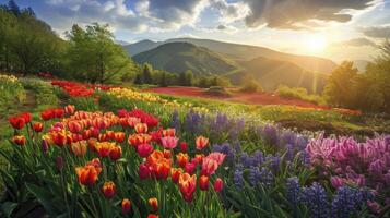 AI generated Colorful spring summer landscape background photo