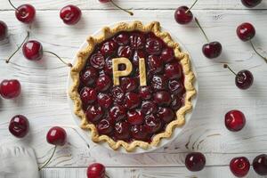 AI generated A cherry pie with the word PI photo