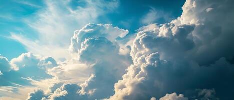 AI generated Voluminous white cumulus clouds building up in a clear blue sky, suggesting an imminent change in weather photo