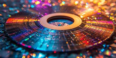 AI generated Compact discs, each disc reflects the interplay of light and shadow, showcasing the beauty and artistry of audio storage mediums photo