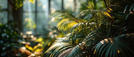 AI generated Immerse yourself in the vibrant beauty of a tropical paradise with this captivating image of lush palm leaves photo