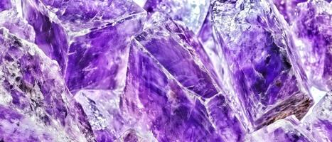 AI generated Macro photography of a stunning cluster of raw amethyst crystals with their distinctive purple hue and crystalline structure photo