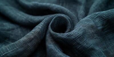 AI generated Macro shot of dark blue fabric showcasing the intricate weave and texture, ideal for design backgrounds. Detailed Dark Blue Fabric Texture Close-Up photo