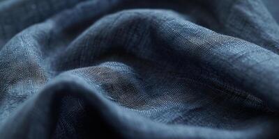 AI generated Macro shot of dark blue fabric showcasing the intricate weave and texture, ideal for design backgrounds. Detailed Dark Blue Fabric Texture Close-Up photo