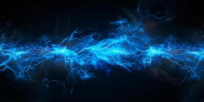 AI generated A vivid blue and black background with lightning bolts crossing, creating a striking and electrifying display of natures power and beauty photo