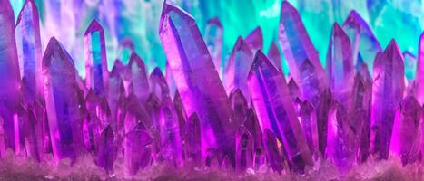 AI generated A stunning display of amethyst crystals with vibrant purple hues, creating a mesmerizing and mystical background photo