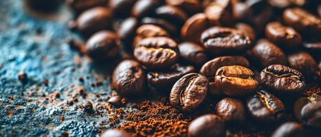 AI generated Roasted Coffee Beans Texture. Close-up of roasted coffee beans with visible textures and rich brown colors, evoking a fresh aroma photo