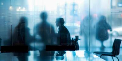 AI generated A high key, overexposed photograph of a workplace setting, showing the silhouettes of professionals in a state of blur photo