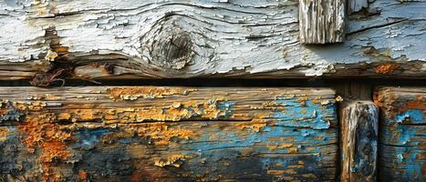 AI generated Natural decay with this rough, old wooden surface. Its textured pattern and weathered appearance tell a story of time and nature's touch photo