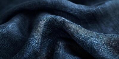 AI generated Macro shot of dark blue fabric showcasing the intricate weave and texture, ideal for design backgrounds. Detailed Dark Blue Fabric Texture Close-Up photo