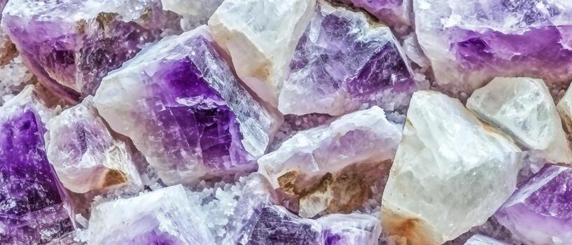 AI generated Macro photography of a stunning cluster of raw amethyst crystals with their distinctive purple hue and crystalline structure photo