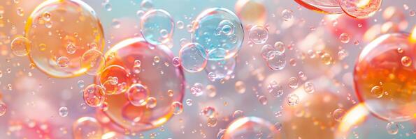 AI generated A playful composition of numerous bubbles floating in the air, creating a whimsical and light-hearted atmosphere as they move gently through the space photo