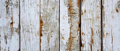 AI generated The texture of old wooden planks covered with flaking white paint, evoking a sense of rustic decay and vintage charm photo