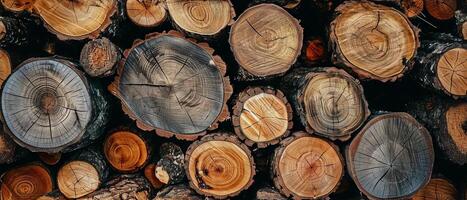 AI generated Stacked Wood Logs Showing Annual Rings photo