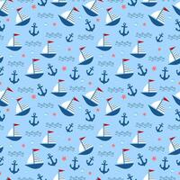 Pattern with boats on a blue background vector