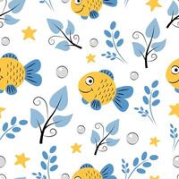 Seamless pattern with goldfish and algae vector