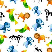 Seamless pattern with zebras, lions, elephants and parrot vector