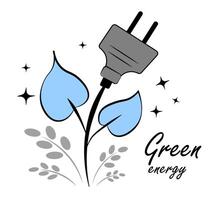 Green energy. Electric plug. Doodle vector