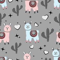 Seamless pattern with alpacas on a gray background vector