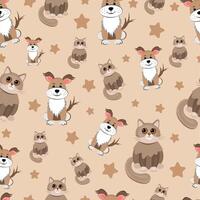 Seamless pattern with cat and dog vector