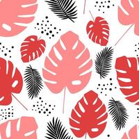 seamless marine pattern with monstera and palm tree branch vector