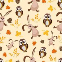 Seamless pattern with bunny and owl vector