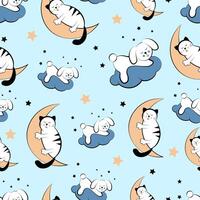 seamless pattern with sleeping cats and bunny vector