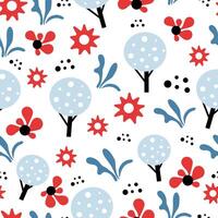 Seamless pattern with flowers and trees on a white background vector