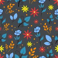 Seamless pattern with summer flowers on a dark background vector