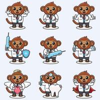 Vector Illustration of Cute Monkey cartoon with Doctor costume. Set of cute Monkey characters. Collection of funny little Monkey .