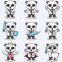 vector ilustración de linda panda dibujos animados con médico traje. conjunto de linda panda caracteres. colección de gracioso pequeño panda.