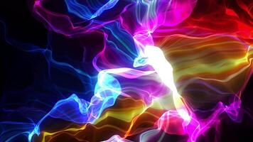 Multicolored glowing abstract waves of particles.  Rear background. 4k video