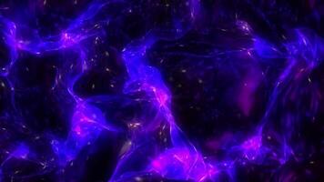 púrpura luminoso plasma con partículas energía. espacio. antecedentes. 4k video