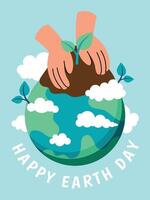 Happy Earth day concept background vector. Save the earth, globe, plant tree. Eco friendly illustration design for web, banner, campaign, social media post. vector