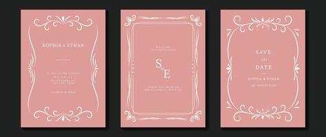 Luxury wedding invitation card vector. Elegant art nouveau classic antique design, white line, frame on pink background. Premium design illustration for gala, grand opening, art deco. vector