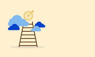 escalera éxito paso concepto. el escalera con nubes y lucro objetivo dardos en el cielo. negocio y carrera profesional. objetivo y meta. administración o estrategia para grande logro vector