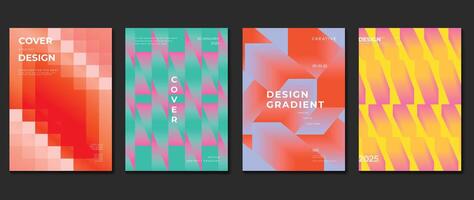 Abstract gradient background vector set. Minimalist style cover template with vibrant perspective 3d geometric prism shapes collection. Ideal design for social media, poster, cover, banner, flyer.