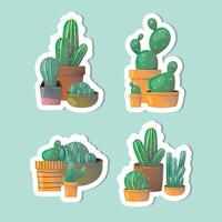 Four different types of cacti are shown in various sizes and shapes vector