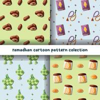 ramadhan islamic cartoon pattern illustration set vector