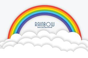 rainbow background with white papercut clouds design vector