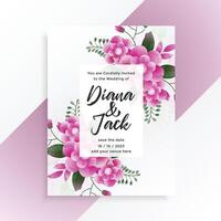 beautiful pink flower wedding invitation template design vector