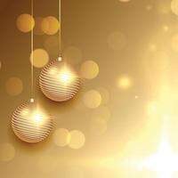 beautiful golden christmas greeting card design with balls vector