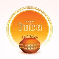 happy dhanteras celebration background with golden coin in pot vector