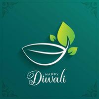 elegante verde eco diwali deseos tarjeta con creativo diya diseño vector
