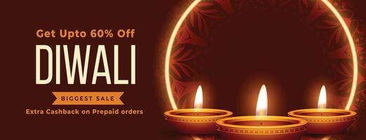 biggest sale diwali banner with details and realistic diya design vector