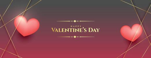 modern valentines day banner with golden lines and love hearts vector