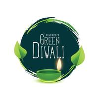 green diya and leaf design for eco diwali occasion background vector illustration