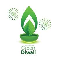 happy green diwali creative eco diya design background vector