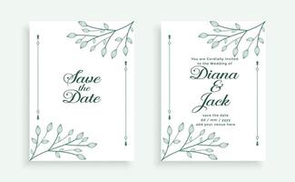 decorative leaves style wedding invitation card template vector